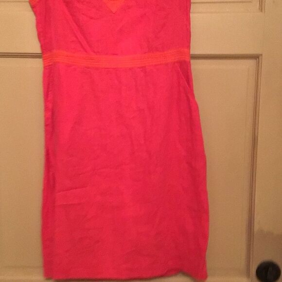 Boden Sleeveless Pink Linen Notch Neck Dress With Pockets - Picture 4 of 10